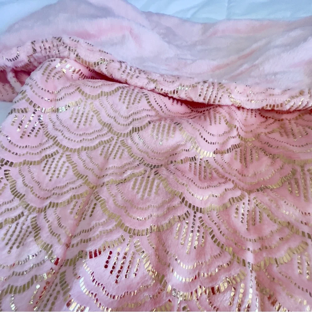Pillowfort Pink Mermaid Tail Blanket with Gold Sequin Accents